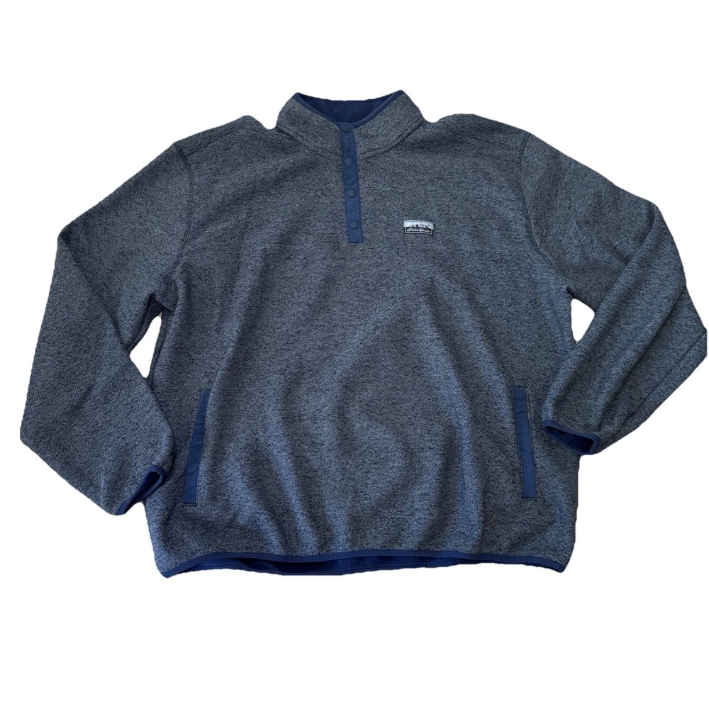 Eddie Bauer Sweater Mens XXL Blue 1/4 Snap Pullover Fleece Outdoors Logo‎ Patch